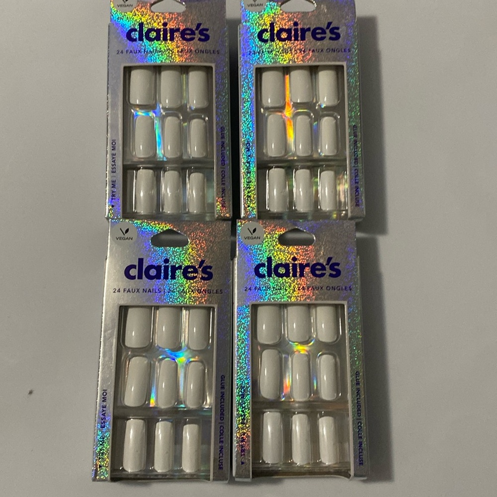 NWT Claire’s 4 Packs Vegan White Faux Nails